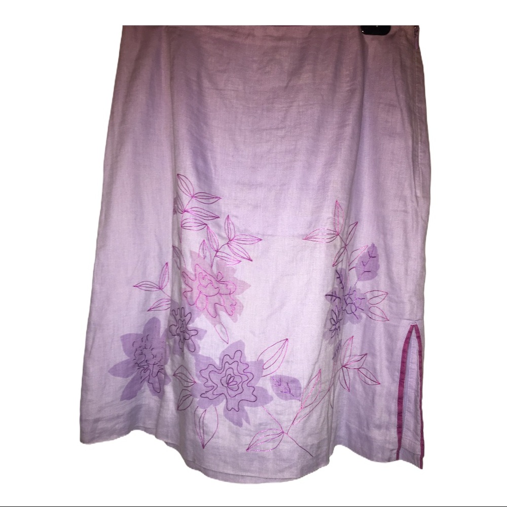 Ann Taylor Light Purple Linen Embroidered Skirt 8
